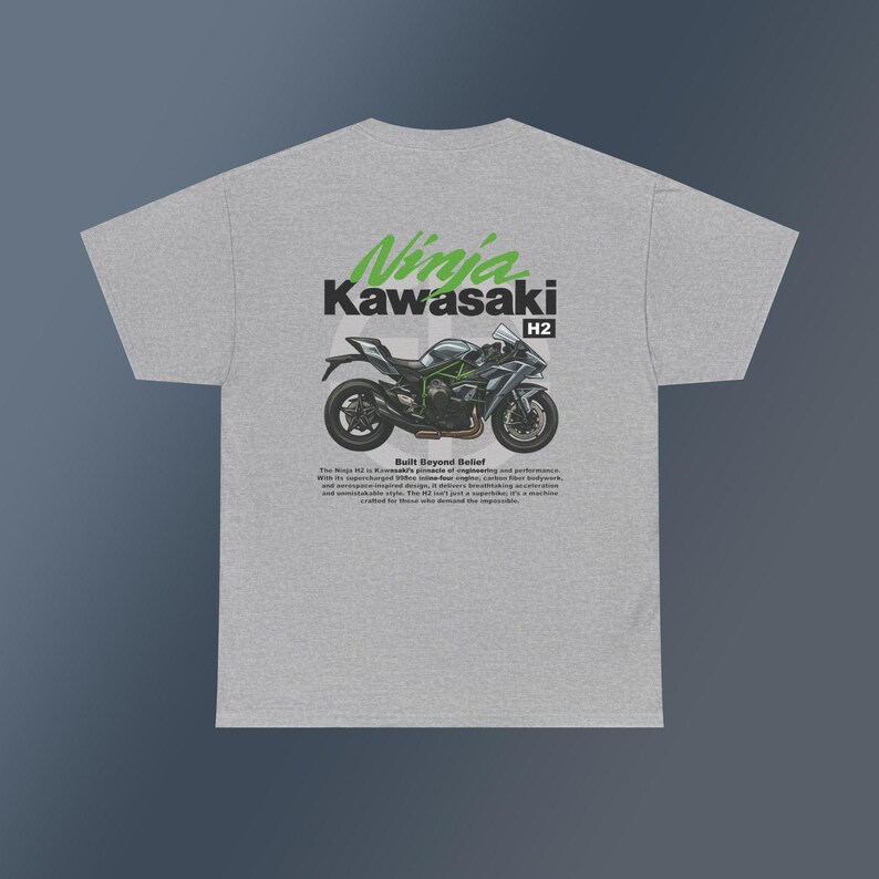 Kawasaki Ninja H2 T-shirt with Back Print, Motorcycle Graphic Tee for Riders, Perfect Gift for Bike Enthusiasts image 7