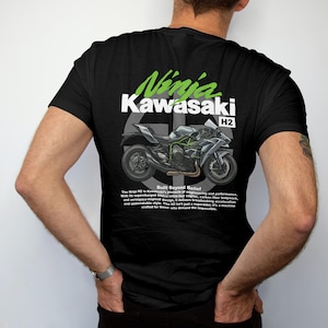 Kawasaki Ninja H2 T-shirt with Back Print, Motorcycle Graphic Tee for Riders, Perfect Gift for Bike Enthusiasts image 1