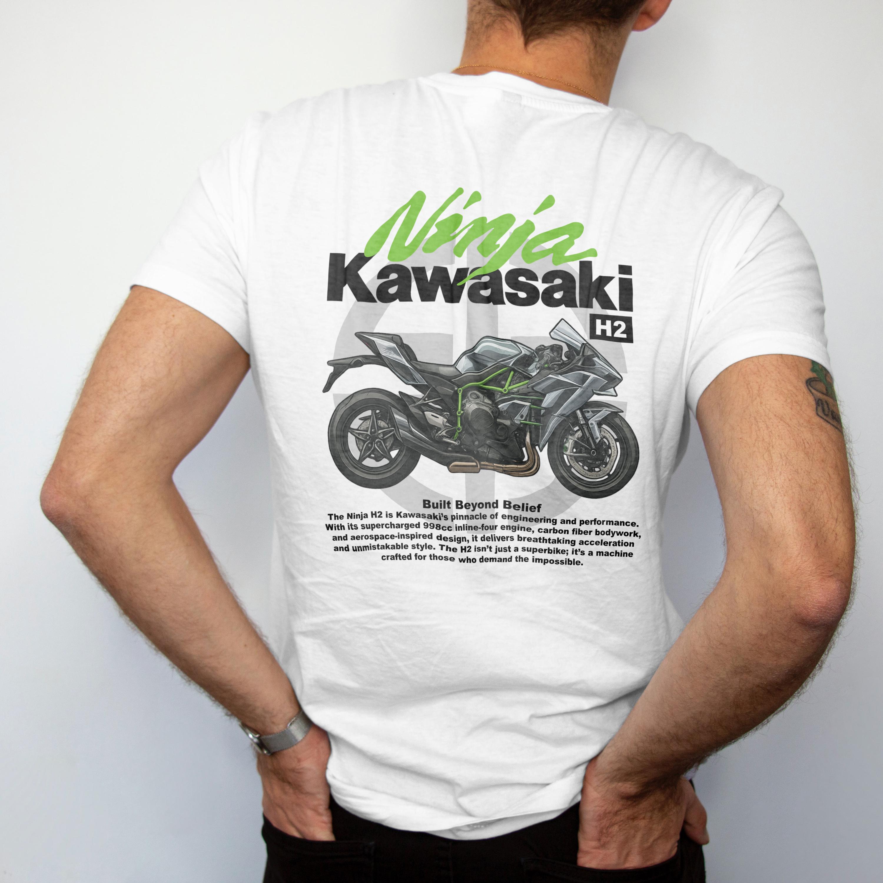Kawasaki Ninja H2 T-shirt With Back Print, Motorcycle Graphic Tee