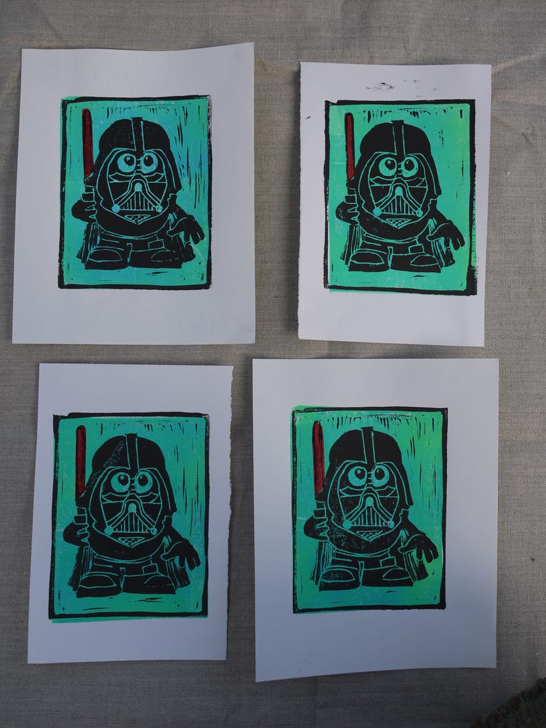 Darth Vader Darth Tater Star Wars PRINT Linocut red light | Etsy