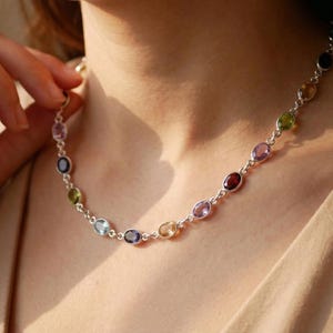 Collana in argento con pietre portafortuna multiple - Collana regolabile fatta a mano in argento Sterling 925 per donna