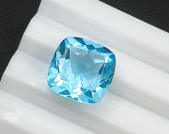 Topaz Cushion Faceted Cut Blue Topaz 12mm lab created  Gemstone for make's supply
