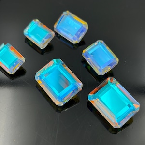 Pietra preziosa sfaccettata di quarzo mistico con taglio a smeraldo - Cristallo di fuoco arcobaleno cangiante - Dimensioni da 10 x 14 mm a 15 x 20 mm, ideale per la creazione di gioielli.
