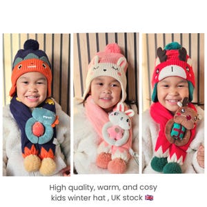 Kids Winter Beanie Hat And Scarf Set Age 2- 6Years Boys Girls Winter Hat
