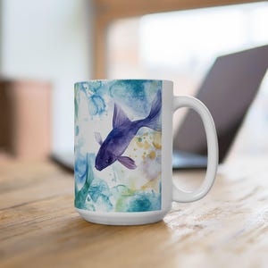 Fish School Ceramic Mug, Ocean Watercolor Coffee Cup, Underwater Sea Creature Tea Mug, Nautical Drinkware, Marine Life Kitchen Gift, Beach