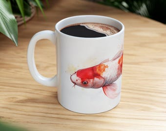 Koi Fisch-Keramikbecher, japanische Koi-Kaffeetasse, Fisch-Liebhaber-Geschenk, Teebecher, Tierliebhaber-Geschenk, Ozean-Thema-Becher, orientalische Fisch-Tasse