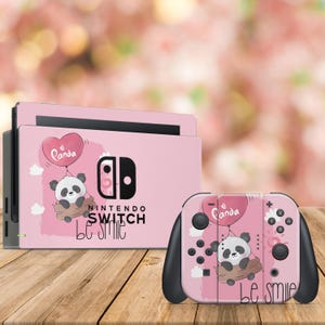 Funda para Nintendo Switch, diseño de panda personalizado, vinilo rosa para Switch, regalo para accesorios de consola de juegos, Joy-Con personalizados, regalo para ella, funda para Switch