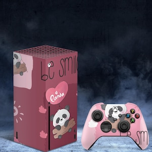 Sticker peau d'ours pour console Xbox Series X,S Fire et manette Design dessin animé vinyle intégral motif rose Xbox One S Skin Xbox animal