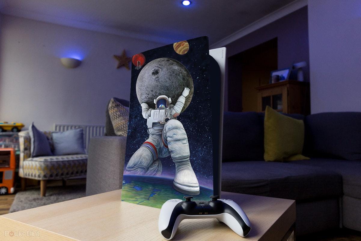 Astronaut PS5 skin, easy to apply and durable. Give your PS5 console or controller an out-of-this-world look with a fun astronaut design.