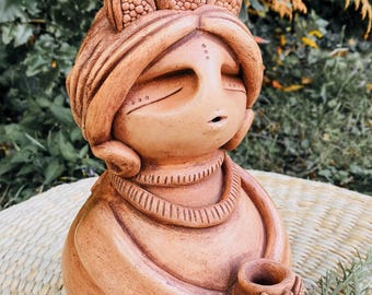 Mother Cacao Ceramic Incense Burner: Hand-Carved Backflow Bowl