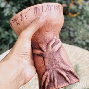 Rustic Copal Burner with Roots, Handmade Sacred Ceramic Cauldron, Ceremonial Chalice for Rituals, Altar Tool for Ceremonies.
