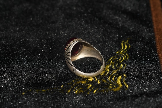 Old Antique Islamic Solid Silver Ring with Natura… - image 3