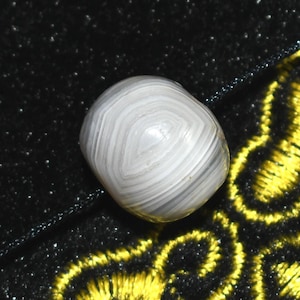 Genuine Round Ancient Bactrian Banded Agate Stone Bead with Stripes & Eye