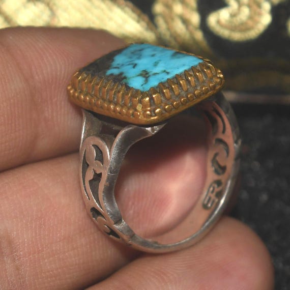Ancient Middle Eastern Solid Silver Natural Turqu… - image 1