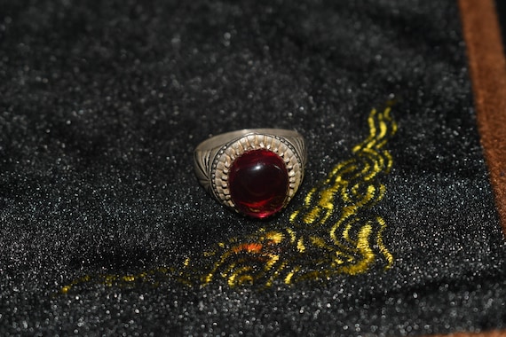 Old Antique Islamic Solid Silver Ring with Natura… - image 2