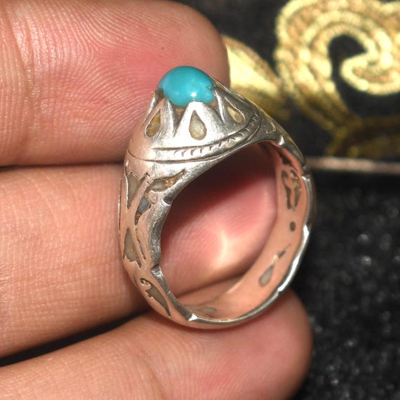 Rare Antique Old Near Eastern Solid Silver Ring w… - image 1
