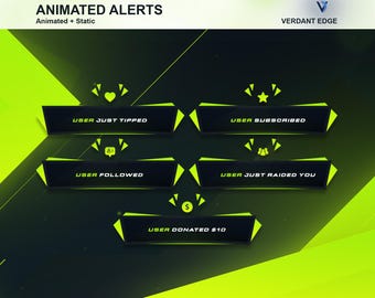Verdant Edge Animated Stream Alerts Bundle For Twitch, Kick Youtube | Neon Green Abstract Twitch alert | Notification Overlay