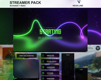 Neon Line Stream Overlay Pack: Green & Purple, Animated (Digital Download)