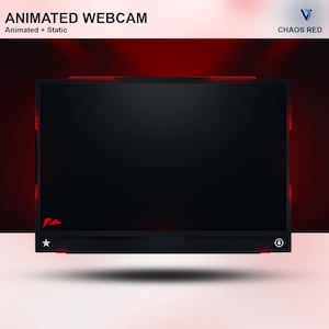 Pode incluir: Uma moldura de webcam preta com detalhes vermelhos e o texto "ANIMATED WEBCAM" e "Animated + Static" no topo. O texto "CHAOS RED" está no canto superior direito da moldura.
