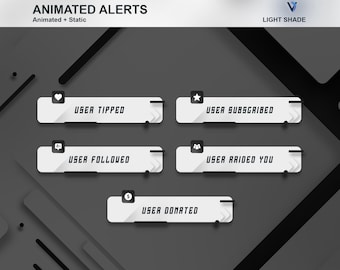 Light Shade Animated Alerts Stream Overlays for Twitch | Black and white themed Minimal Alerts