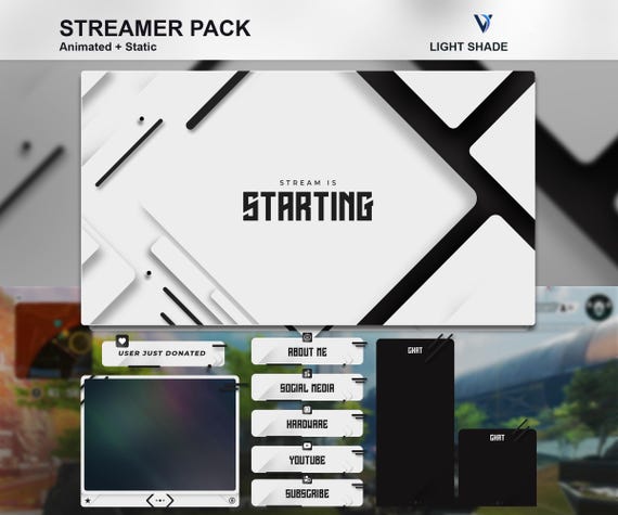 Animated Stream Overlay Pack: Minimalist Black & White Design (Digital Download)