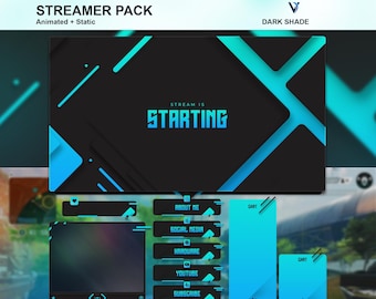 Dark Shade Animated Stream Overlay Package: Black and Blue Design (Digital Download)