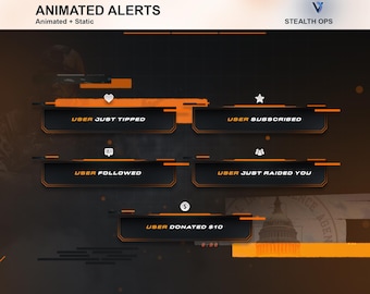 Stealth Ops Animated Alerts Stream Package for Twitch | Military Themed Glitch Alerts