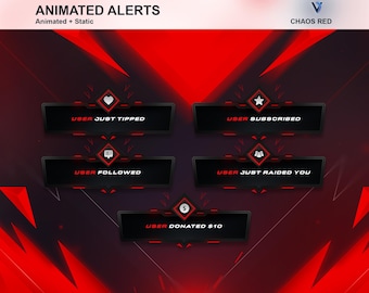 Chaos Red Animated Alerts Bundle | Twitch Alerts pack | Red Abstract minimal overlays
