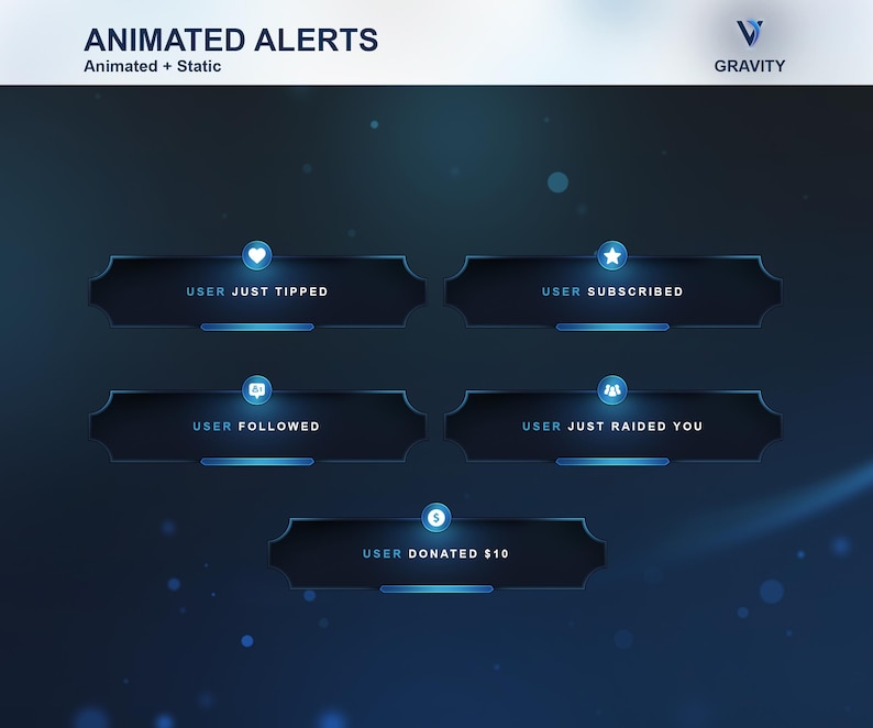 Stream Alert Visuals Gravity Animated Stream Alerts Package/ Twitch Alerts/minimal Modern ...