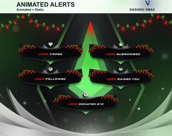 Dashing Xmas Animated Stream alerts Pack | Christmas Modern Themed Alerts For Twitch, Kick, Youtube | overlays