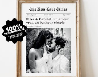 Personalized Newspaper Poster | Couple's Newspaper Front Page Poster | Newspaper Style | Love Poster | Valentine's Day, Anniversary, Wedding Gift