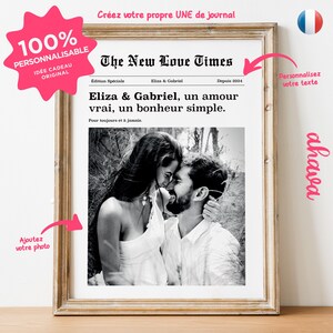 Personalized Poster &quot;The New Love Times&quot; - Gift Idea for Couple, Valentine&#39;s Day, Wedding, Love Anniversary - Journal of Your Story
