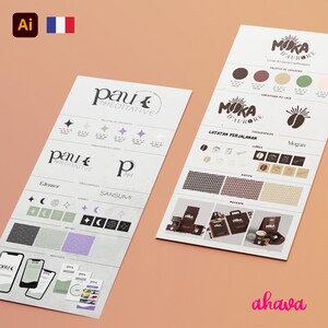May include: Brand identity design for a coffee company called "Moka D'aurore". The design includes a logo, color palette, typography, patterns, and mockups of packaging.