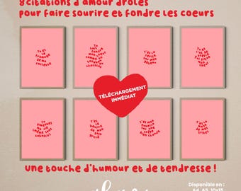8 Funny and Original Love Posters - Red Quotes - Valentine's Day Gift - Instant Download - Digital Printing