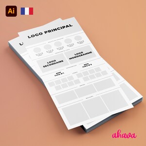 May include: A black and white design template for a logo. The template includes sections for the primary logo, secondary logo, and monogram. The template also includes sections for typography, icons, motifs, and mockups.