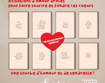 8 Funny and Original Love Posters - Beige Quotes - Valentine's Day Gift - Instant Download - Digital Printing
