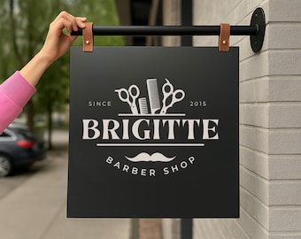 Custom Barbershop Blade Sign | Double Sided Hanging Metal Barber Sign | Outdoor Steel Wall Mount Shop Sign With Logo
