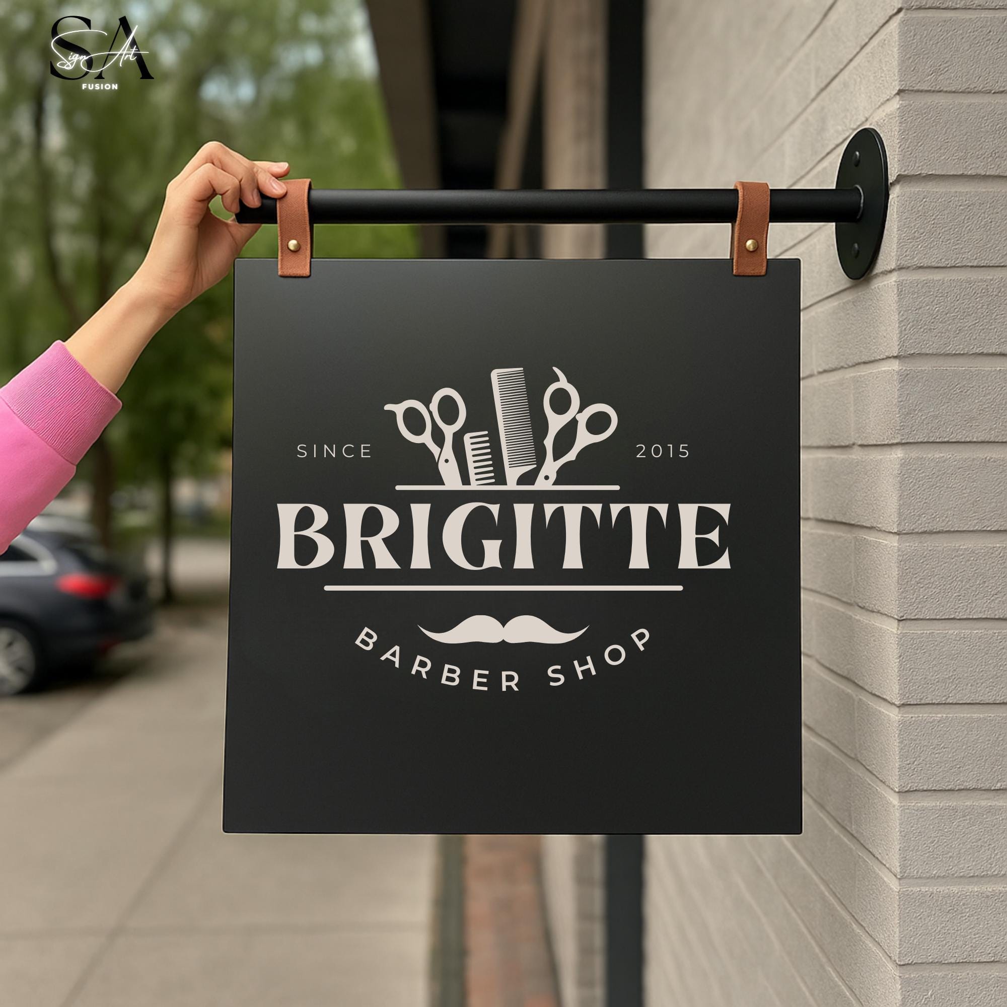 Custom Barbershop Blade Sign | Double Sided Hanging Metal Barber Sign ...