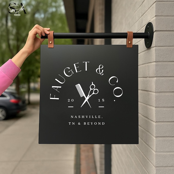 Custom Salon Blade Sign Double Sided Hanging Steel Business Sign | Outdoor Wall Mount Metal Sign With Logo | Beauty Hair Studio Shop Sign