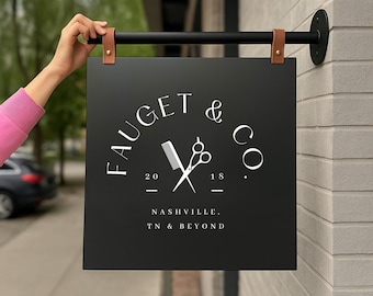 Custom Square Blade Sign For Business | Double Sided Hanging Metal Shop Sign With Logo | Outdoor Steel Storefront Wall Mount Sign