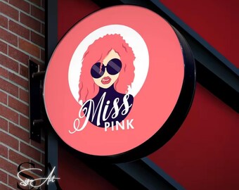 Round Metal Hanging Store Sign, Light up Outdoor Blade Sign, Lightbox with Logo, Double Sided Light up Sign, Store Sign LED Round, Shop Sign