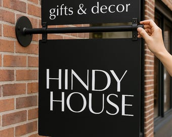 Custom Retail Store Blade Sign | Double Sided Metal Hanging Shop Sign With Logo | Outdoor Steel Wall Mount Business Storefront Sign