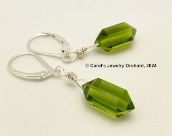 Handmade Hyrdo Quartz Peridot Double Point Earrings with Sterling Wire Wrap and Sterling Leaver Backs. One of a kind. Great color - spring.