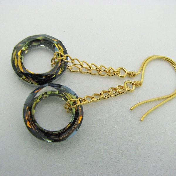 Cosmic Ring Earrings. Tabec Swarovski Crystal Cosmic Rings on Vermeil Earwires. OOAK.