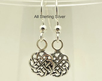 Handmade Sterling Celtic Knot Earrings, One of a Kind. All Sterling. Small Charms with Great Symbolism and Shine. Classy, Simple, Unique.