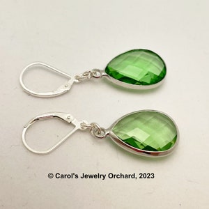 Handmade Peridot Teardrop Earrings with Sterling Silver Lever Back Earrings. Think of These Colorful Earrings for an August Birthday Gift image 3