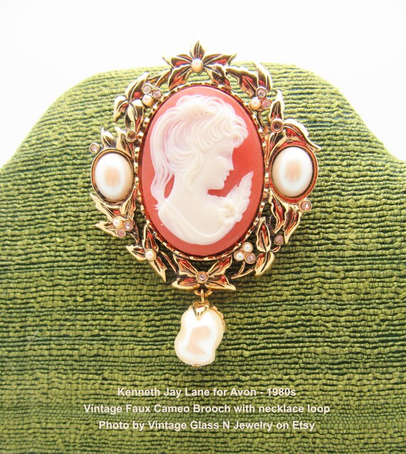 Vintage AVON Brooch: Kenneth Jay Lane Faux Cameo … - image 2