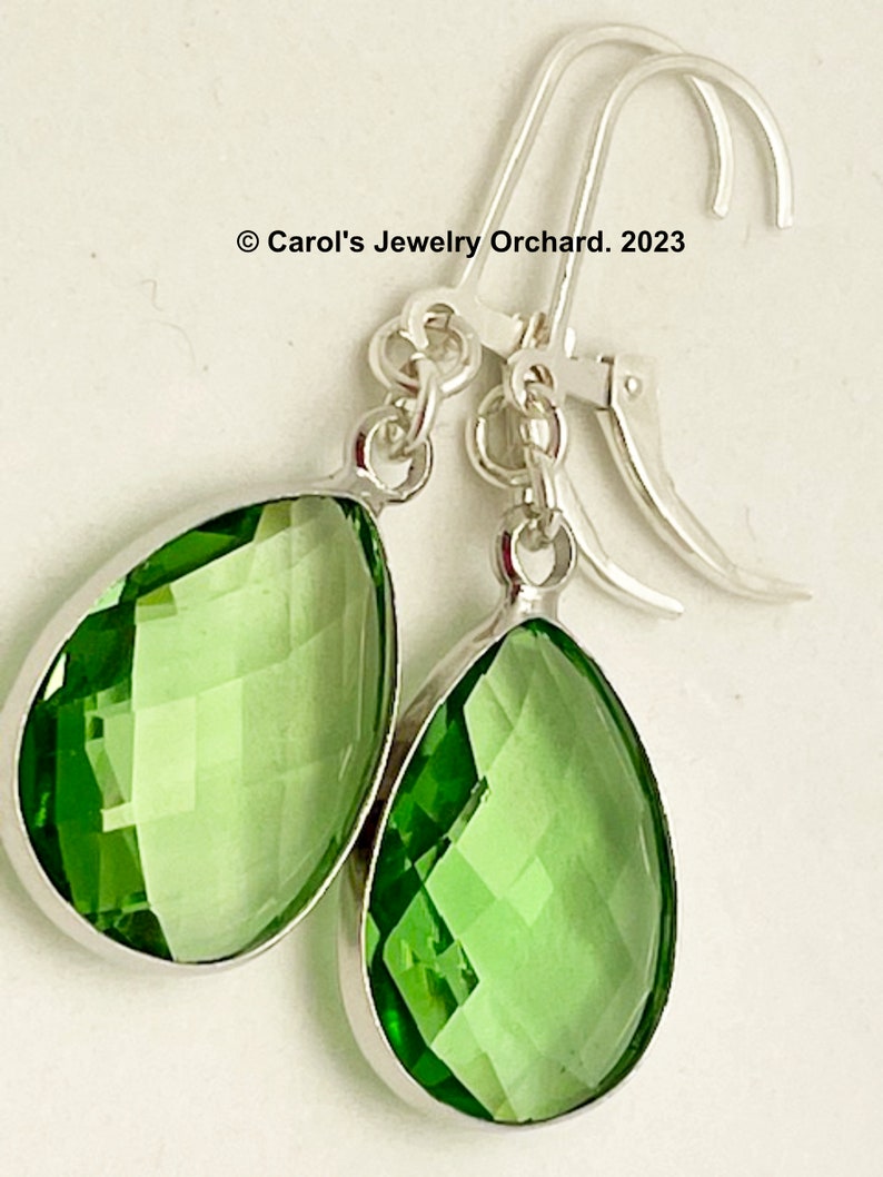 Handmade Peridot Teardrop Earrings with Sterling Silver Lever Back Earrings. Think of These Colorful Earrings for an August Birthday Gift image 1