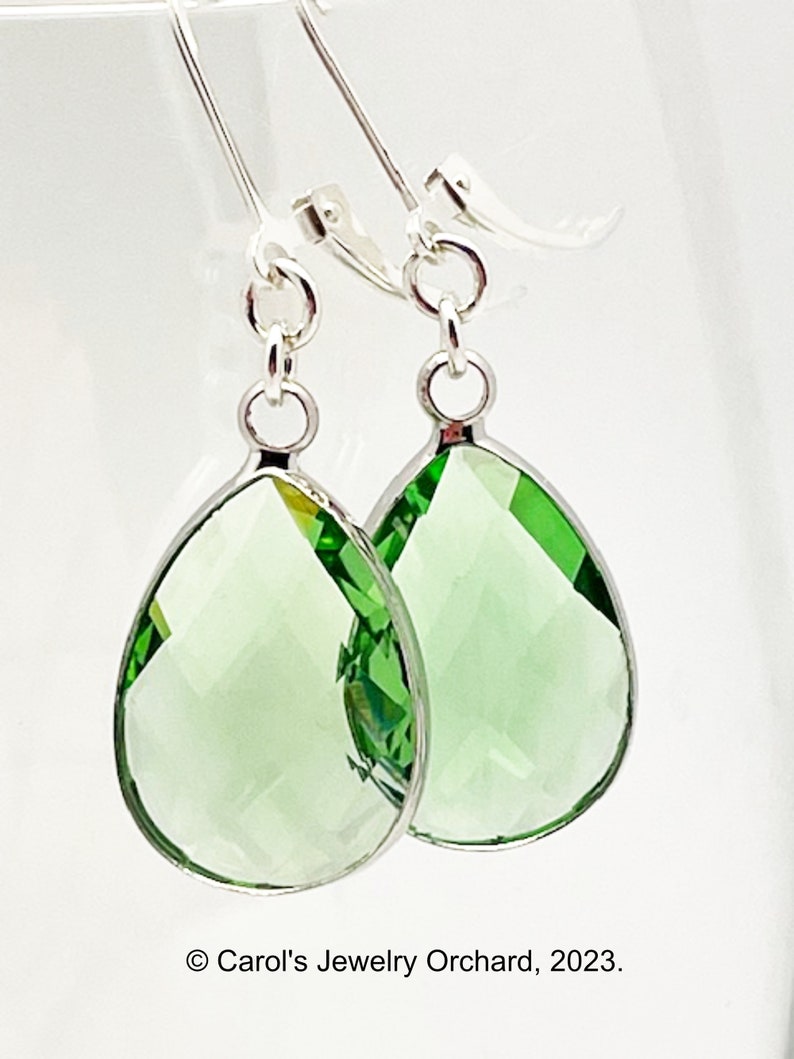 Handmade Peridot Teardrop Earrings with Sterling Silver Lever Back Earrings. Think of These Colorful Earrings for an August Birthday Gift image 4