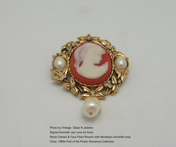 Vintage AVON Brooch: Kenneth Jay Lane Faux Cameo … - image 3
